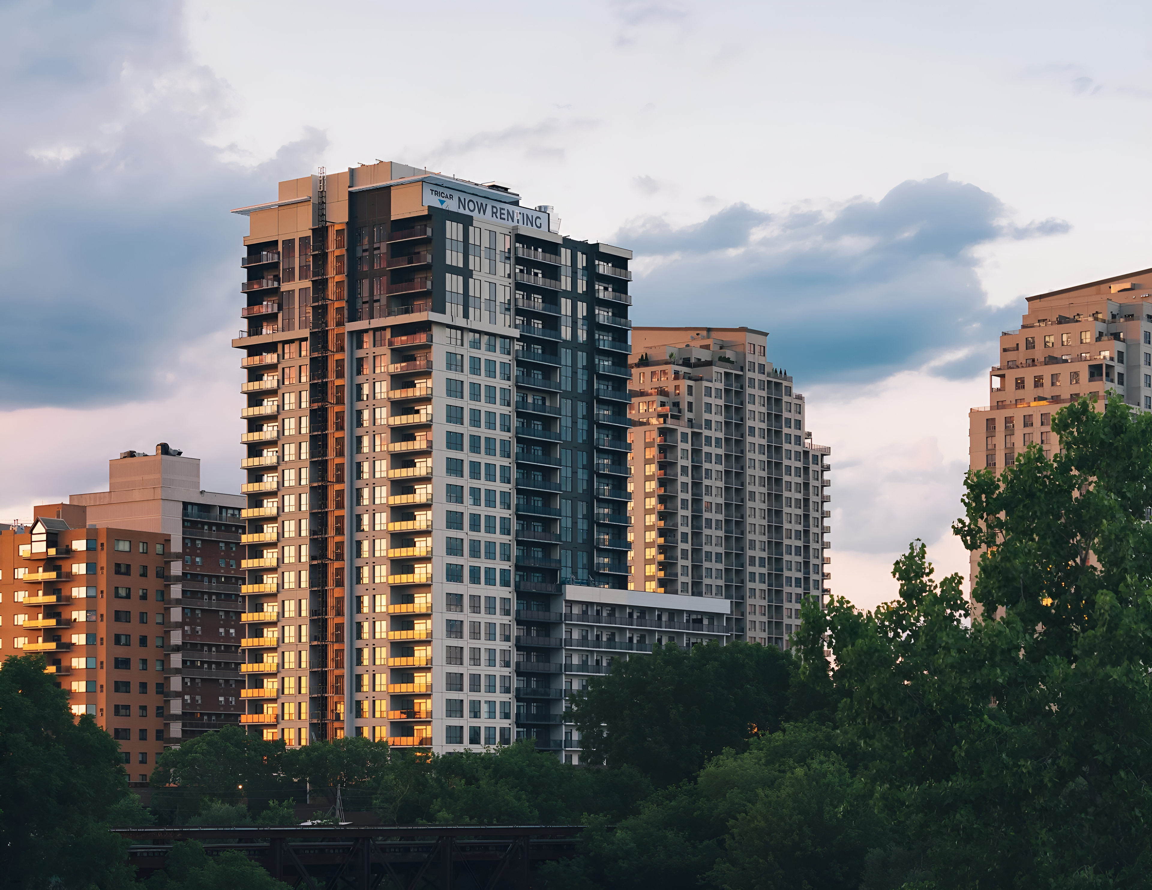 Residential towers at dusk