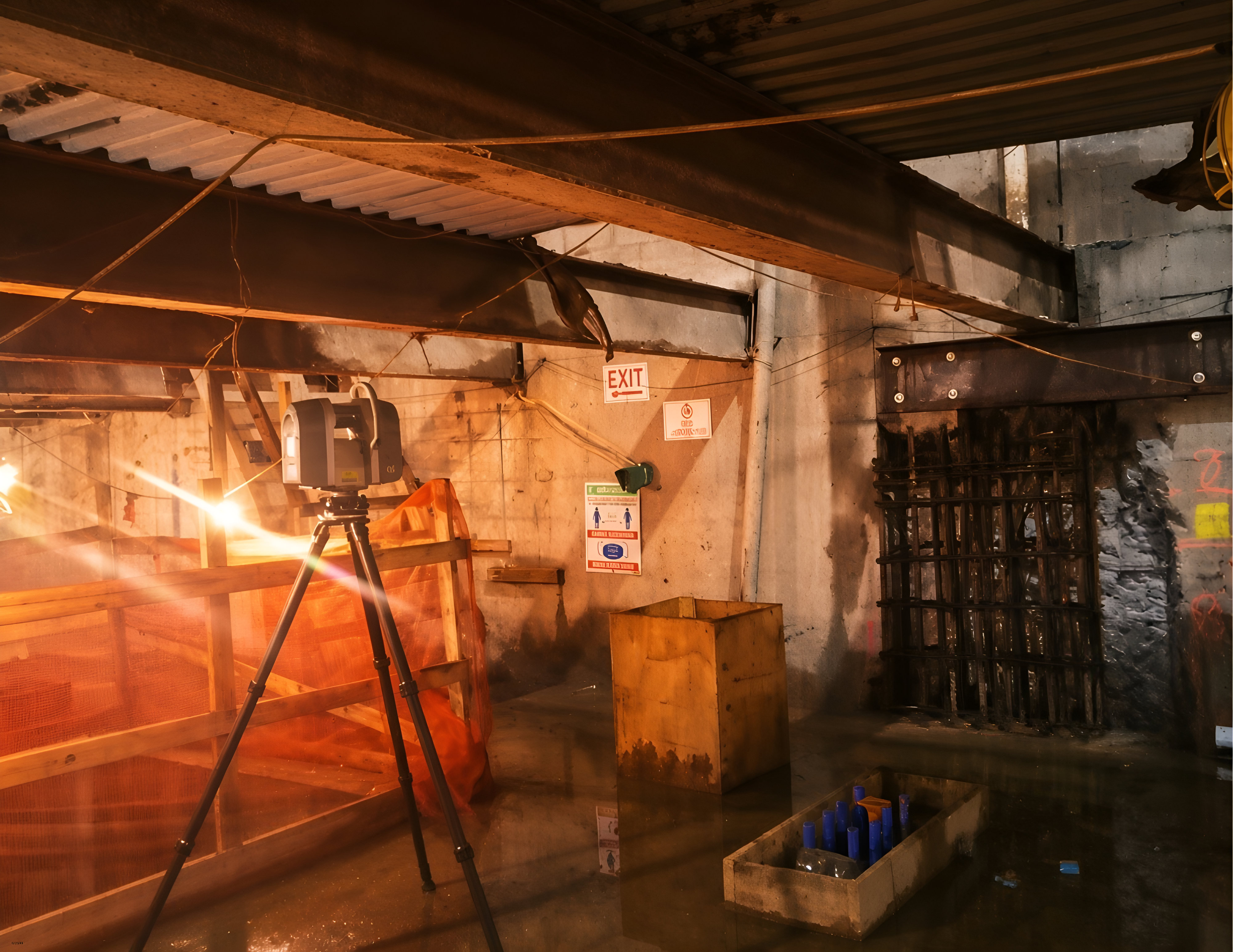 Scanner in a steel-framed industrial space