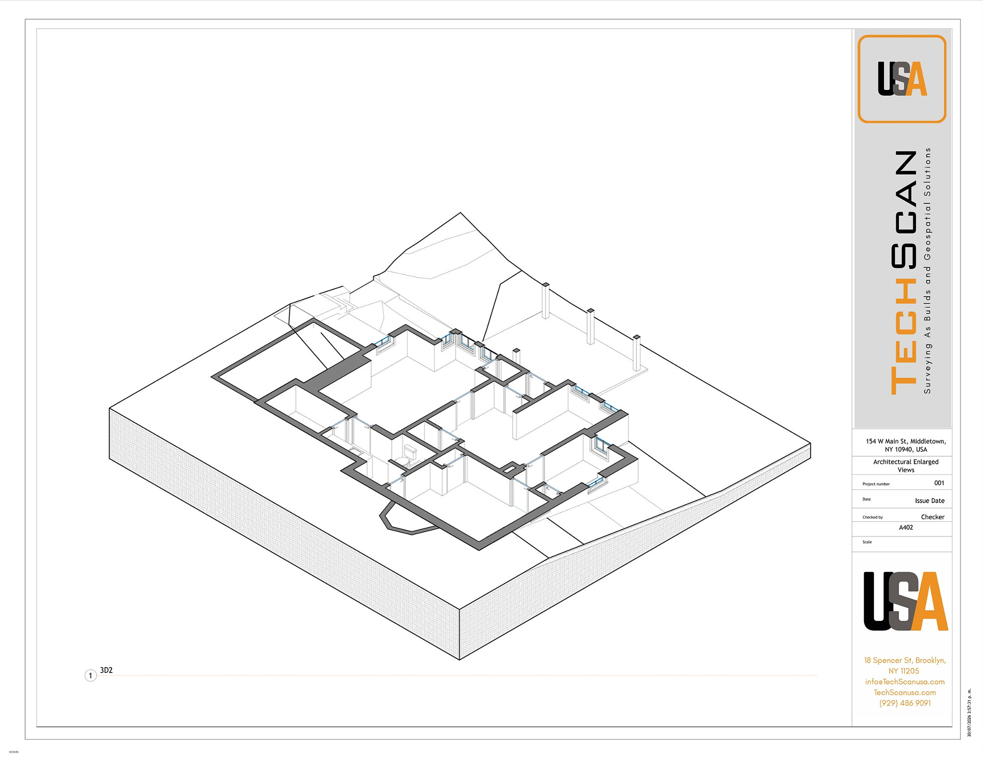 Isometric floor plan cut from a Revit model